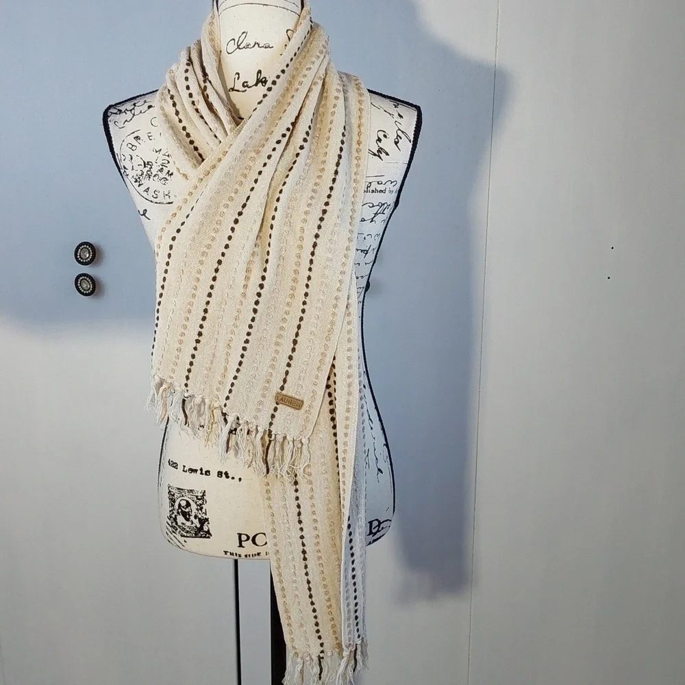 Lauren Ralph Lauren-  Neutral Scarf logo Patch Tans ,Cream and Browns Large Size